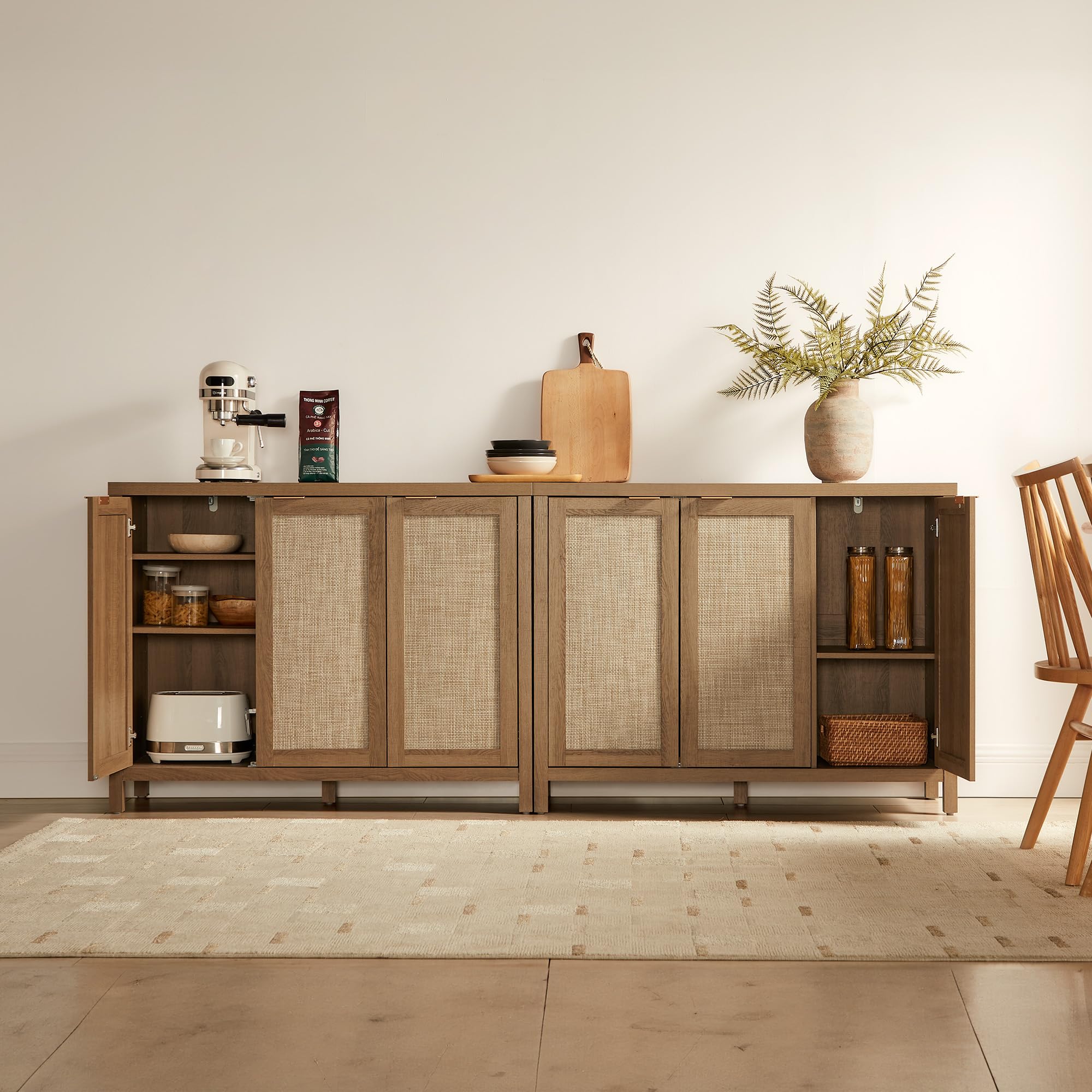 Rattan Sideboard Cabinet with Doors and Adjustable Shelves
