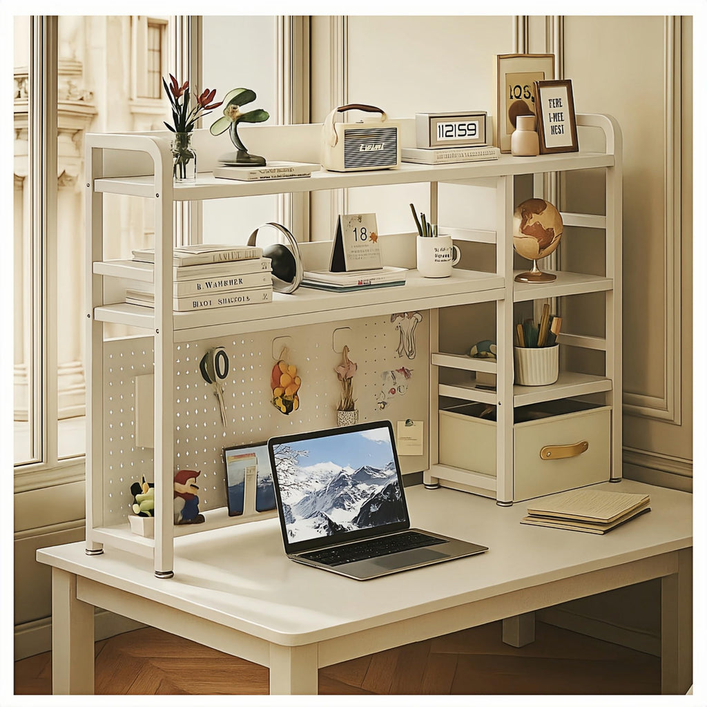Desktop Bookshelf with Pegboard Storage Rack