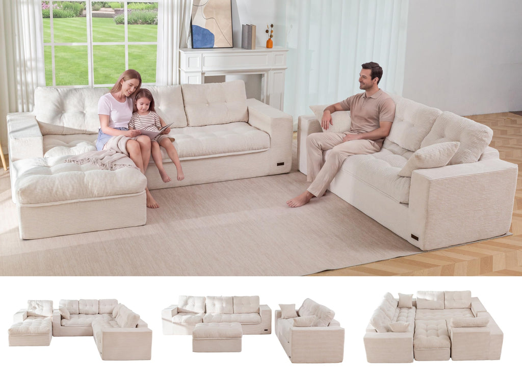 104" L-Shaped Modular Cloud Sofa with Ottoman