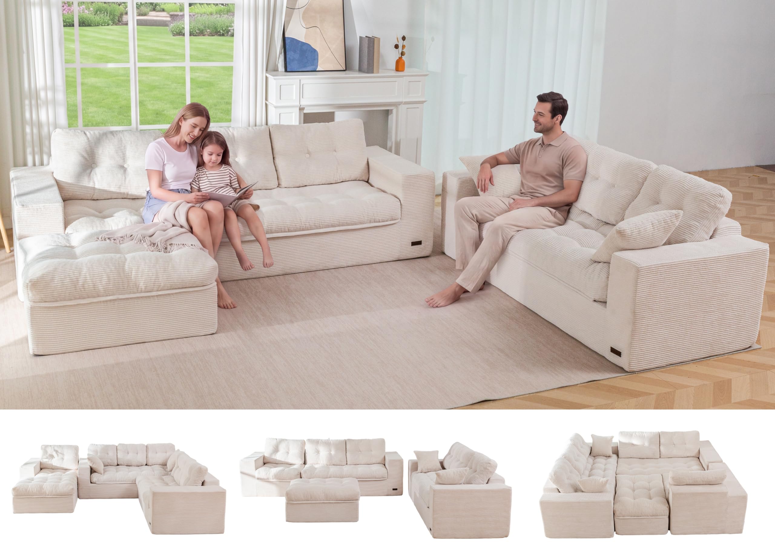 104" L-Shaped Modular Cloud Sofa with Ottoman