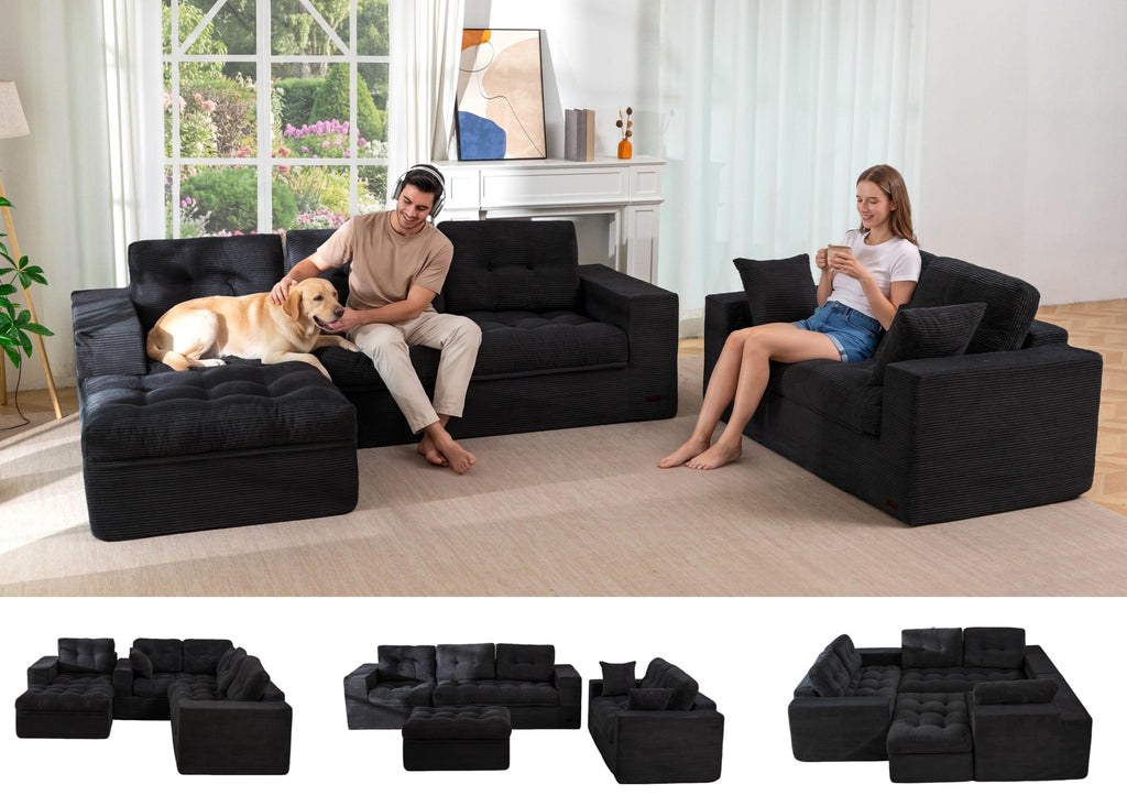 104" L-Shaped Modular Cloud Sofa with Ottoman