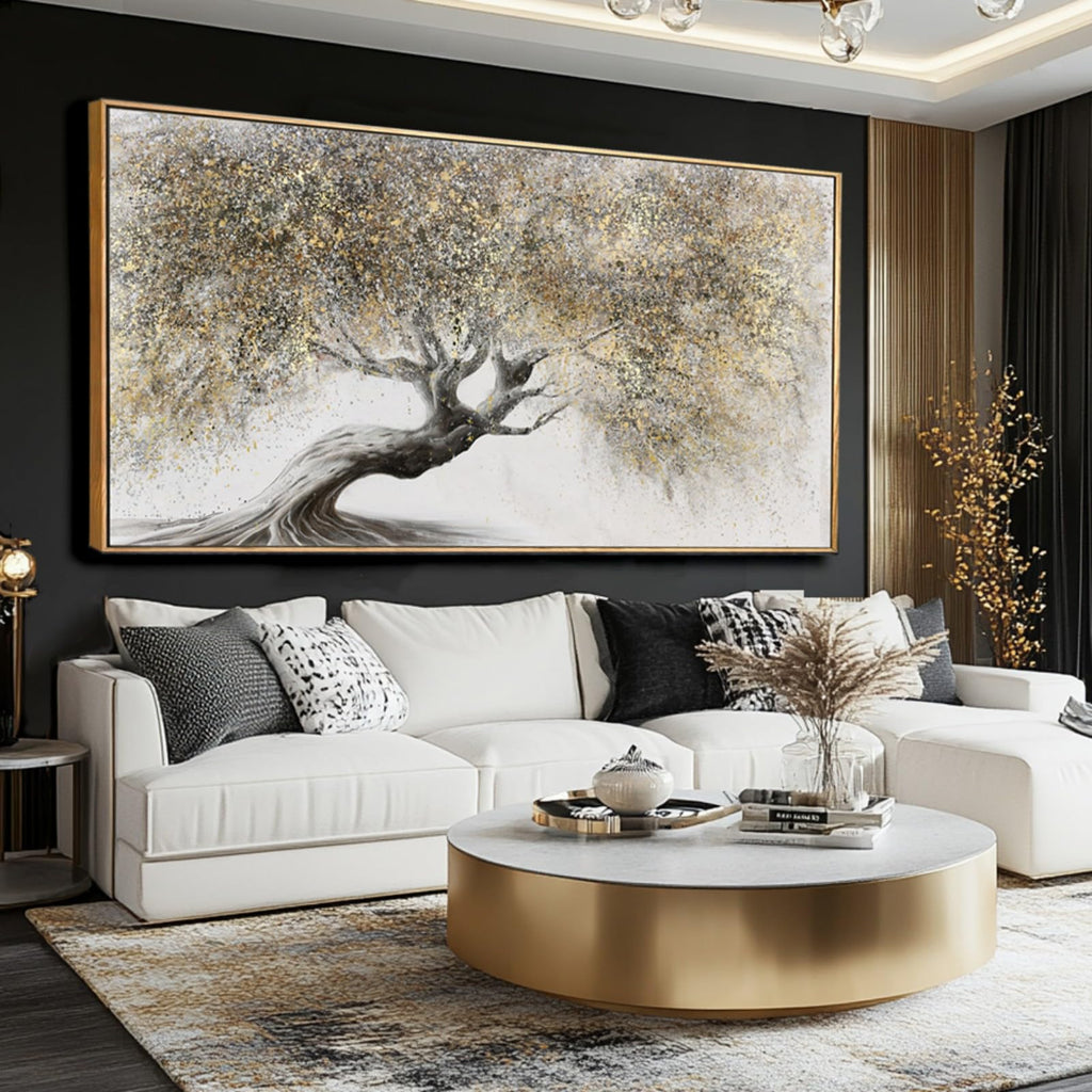 Gold Tree Abstract Canvas Wall Art, Framed Prints