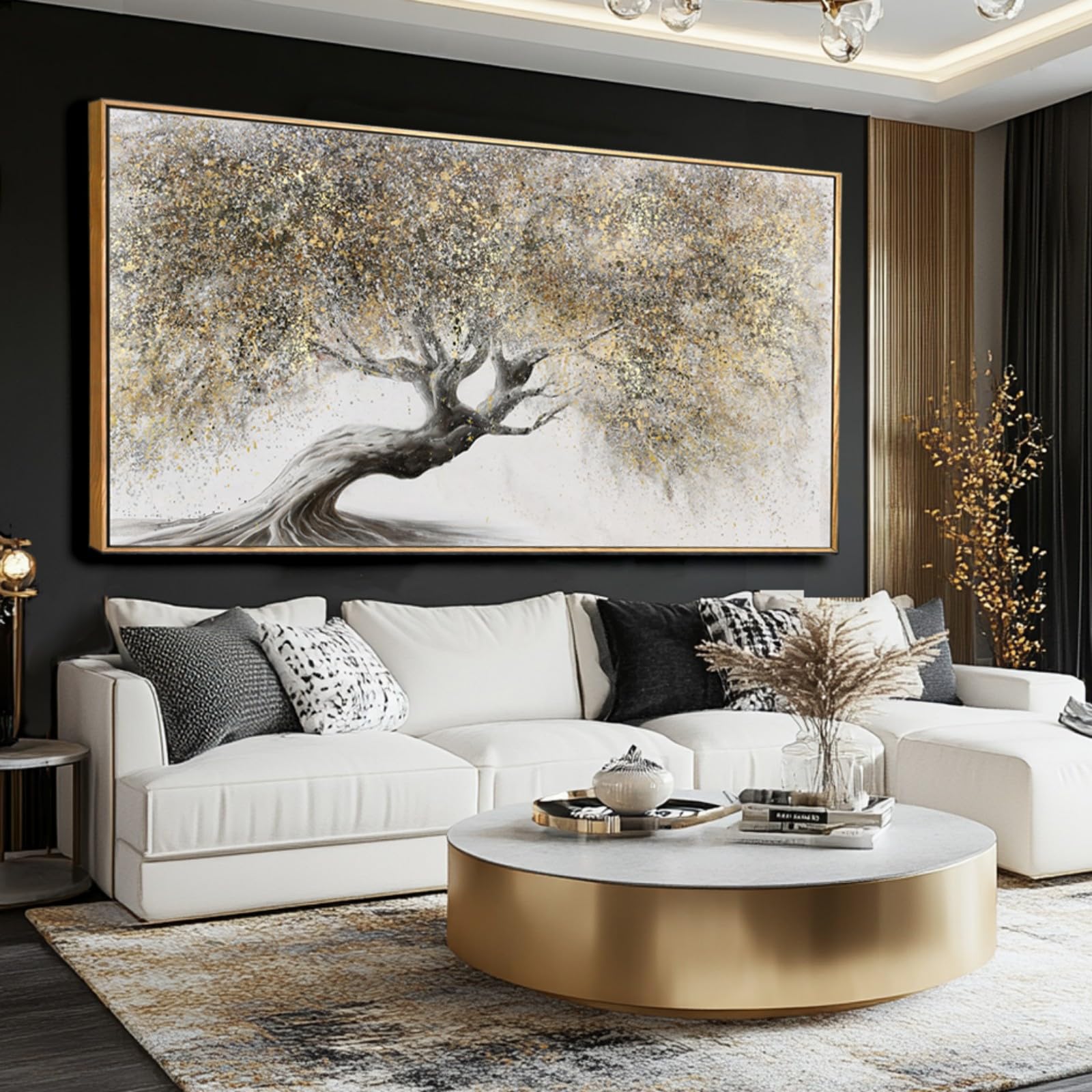 Gold Tree Abstract Canvas Wall Art, Framed Prints