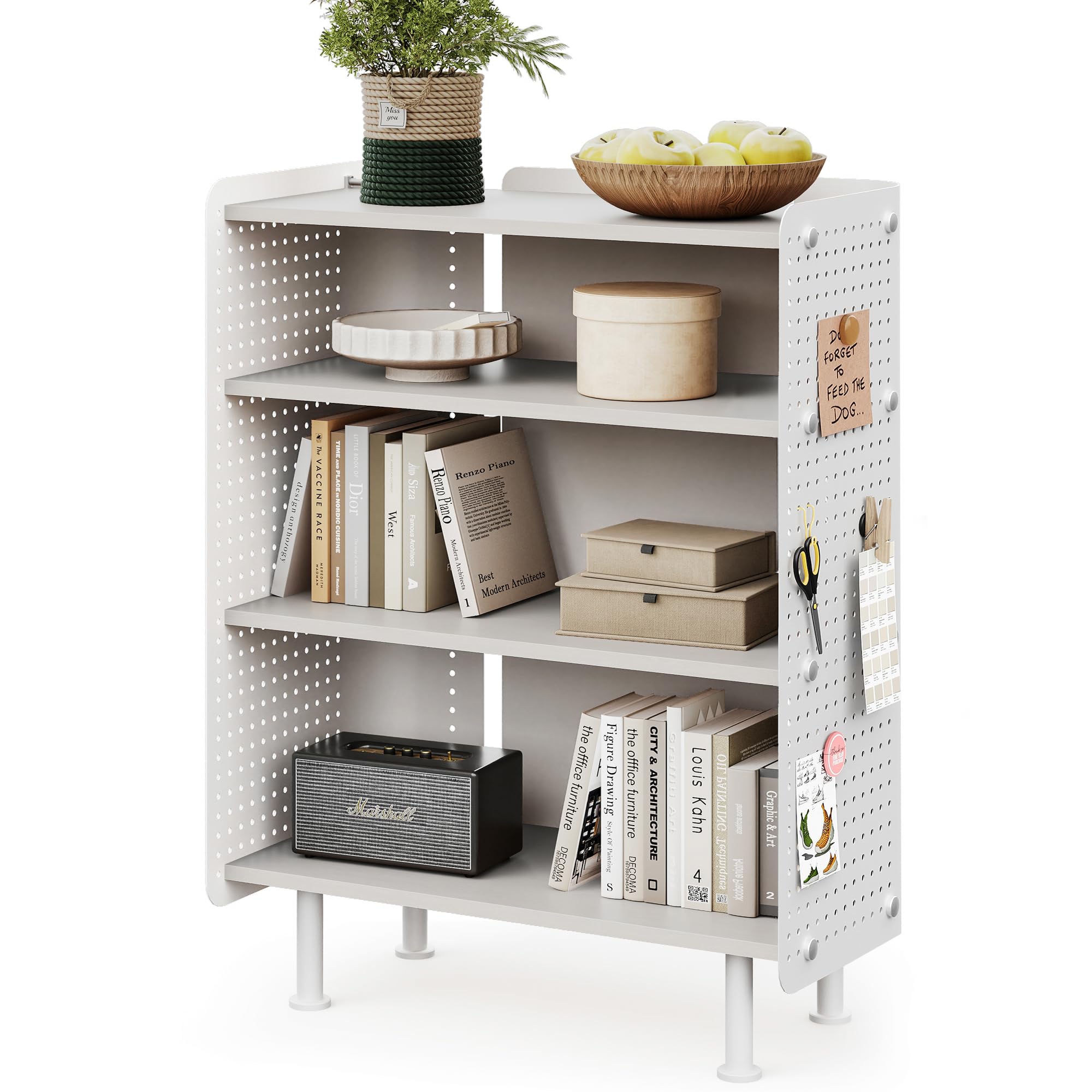4-Tier Open Bookshelf with Pegboard and Adjustable Shelves