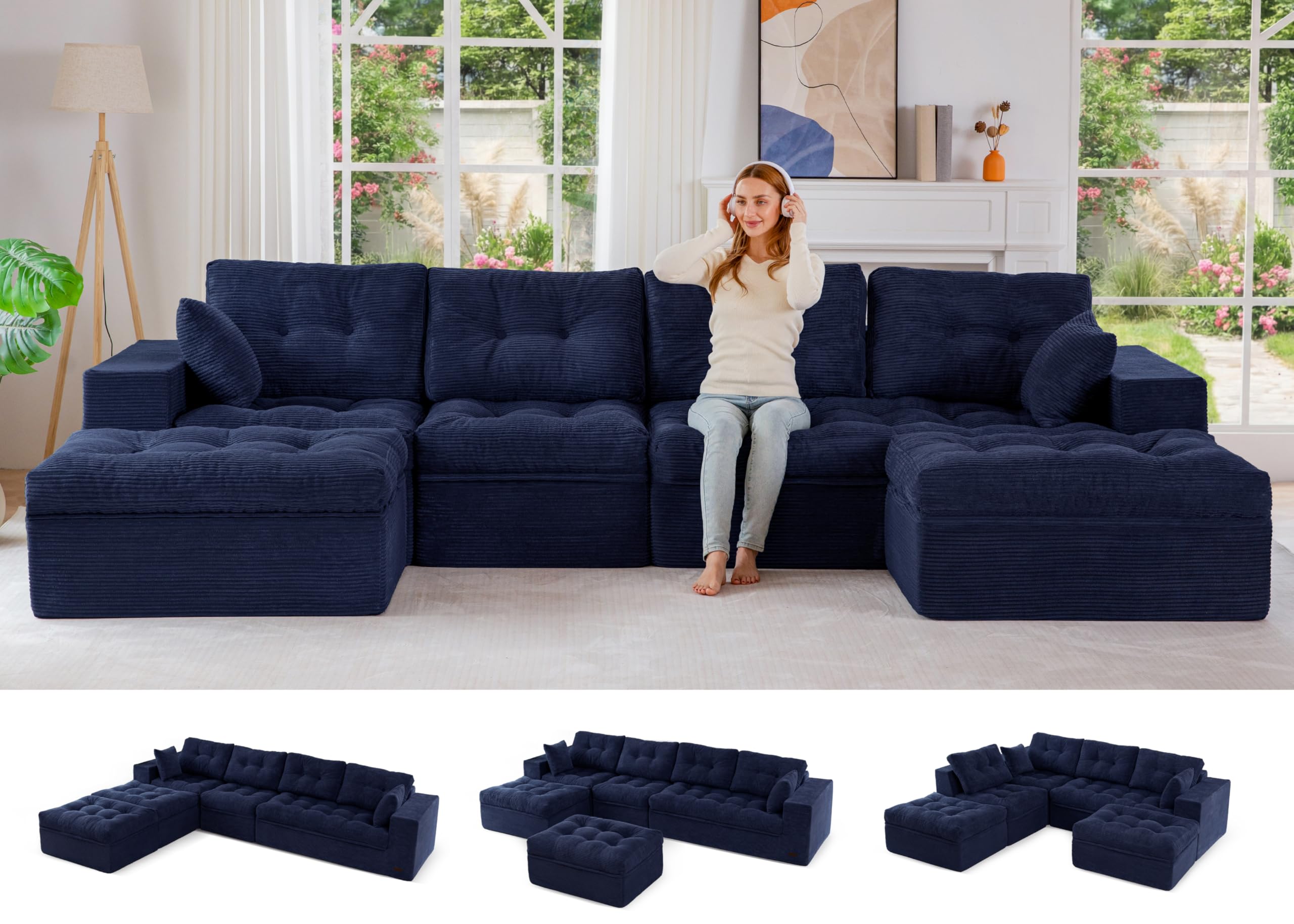 104" L-Shaped Modular Cloud Sofa with Ottoman