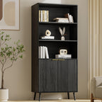 LYNSOM 5-Tier Bookcase with Fluted Doors and Adjustable Shelves