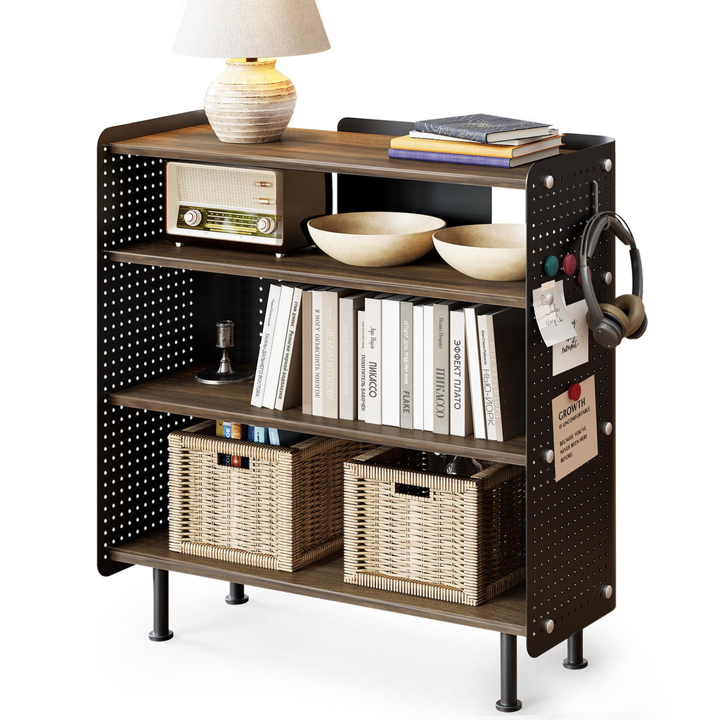 4-Tier Open Bookshelf with Pegboard and Adjustable Shelves