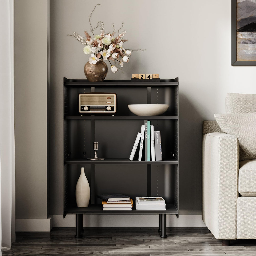 4-Tier Open Bookshelf with Pegboard and Adjustable Shelves