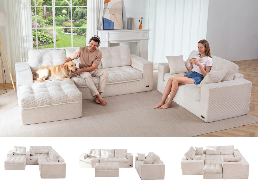 104" L-Shaped Modular Cloud Sofa with Ottoman