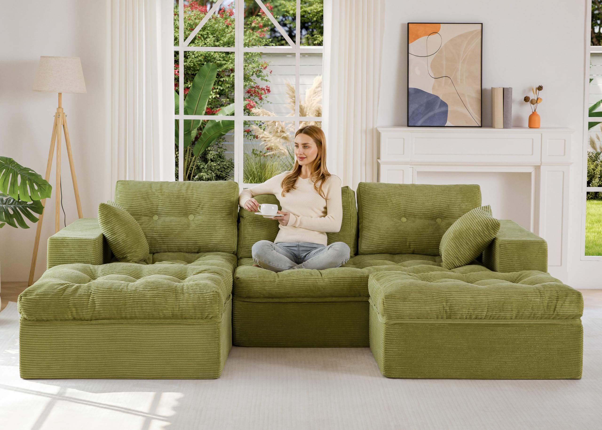104" L-Shaped Modular Cloud Sofa with Ottoman