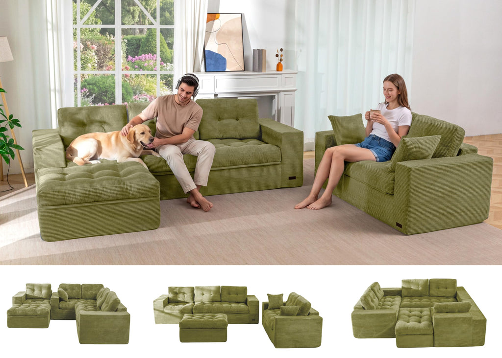104" L-Shaped Modular Cloud Sofa with Ottoman