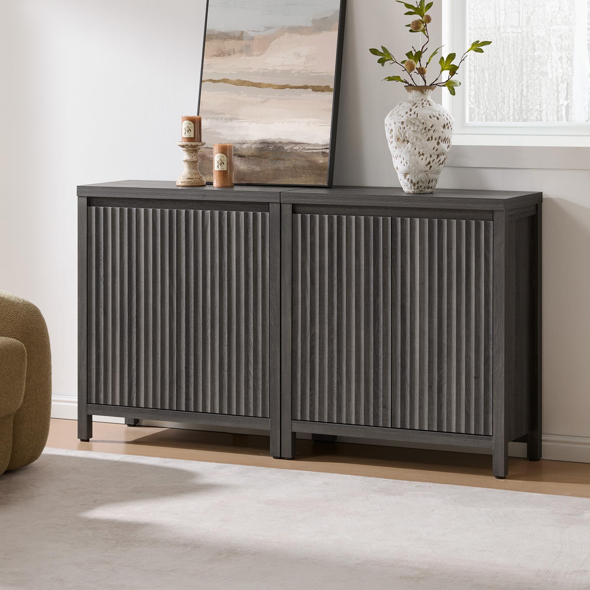 SICOTAS Fluted Sideboard Buffet Cabinet with Storage and Doors