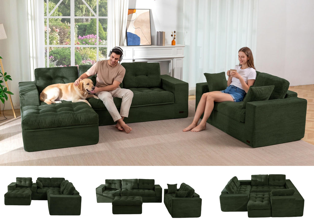 104" L-Shaped Modular Cloud Sofa with Ottoman