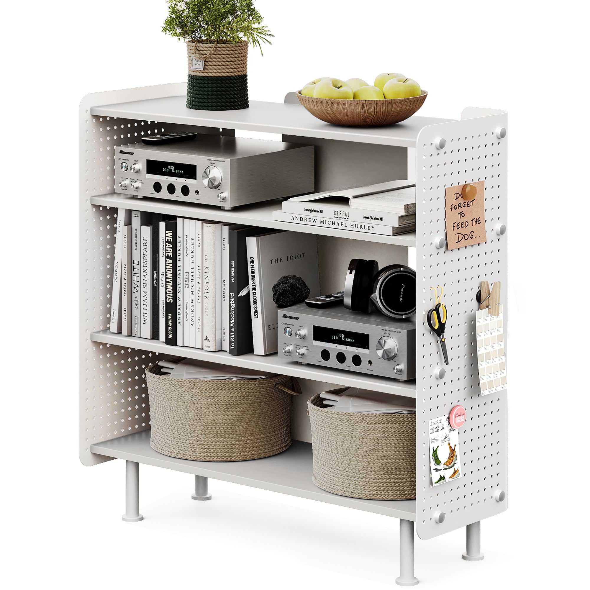 4-Tier Open Bookshelf with Pegboard and Adjustable Shelves