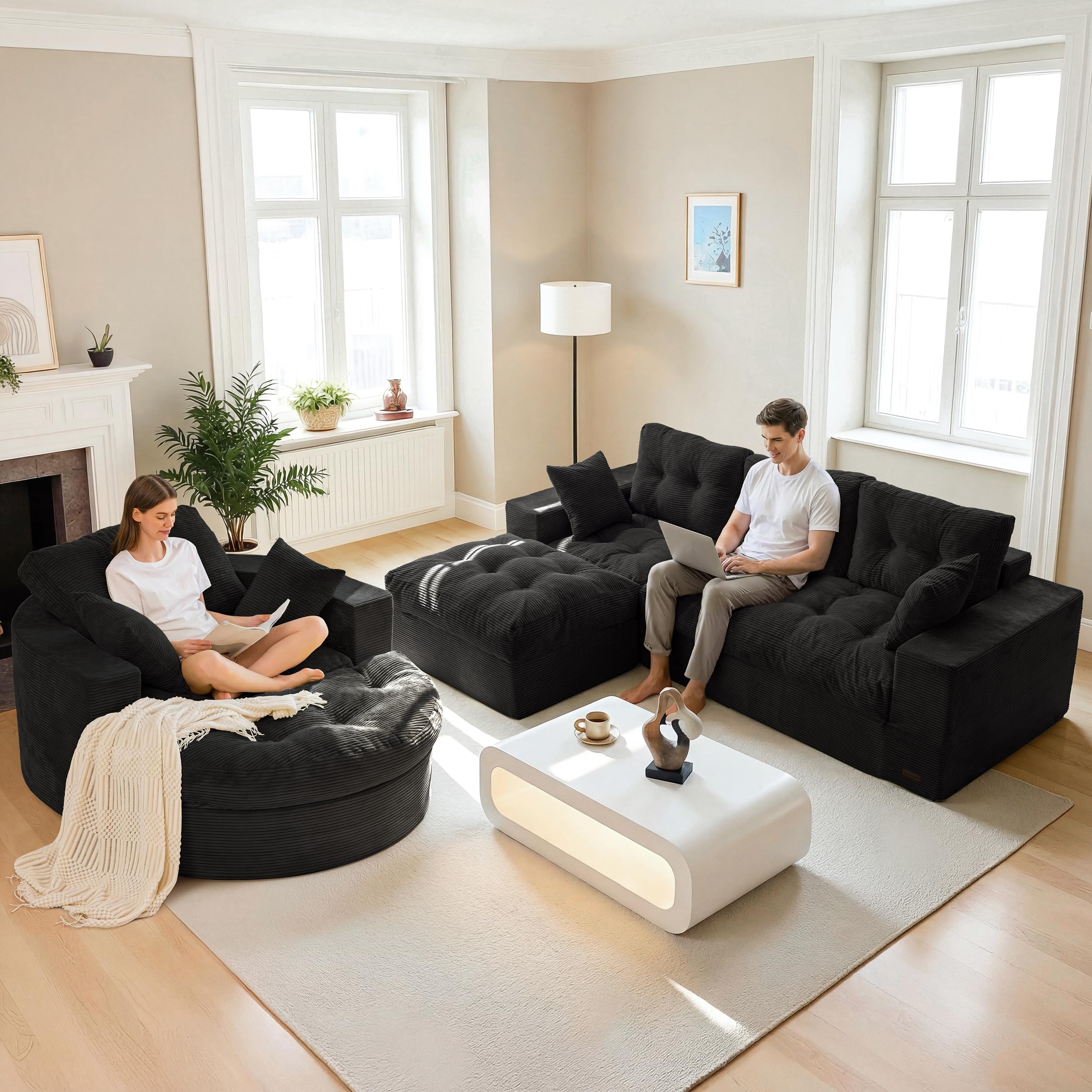 104" L-Shaped Modular Cloud Sofa with Ottoman