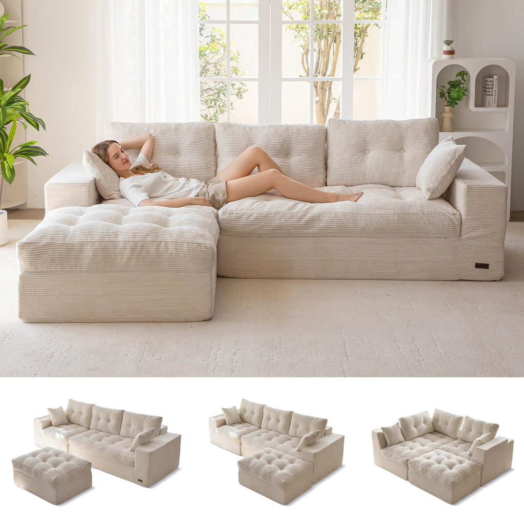 104" L-Shaped Modular Cloud Sofa with Ottoman