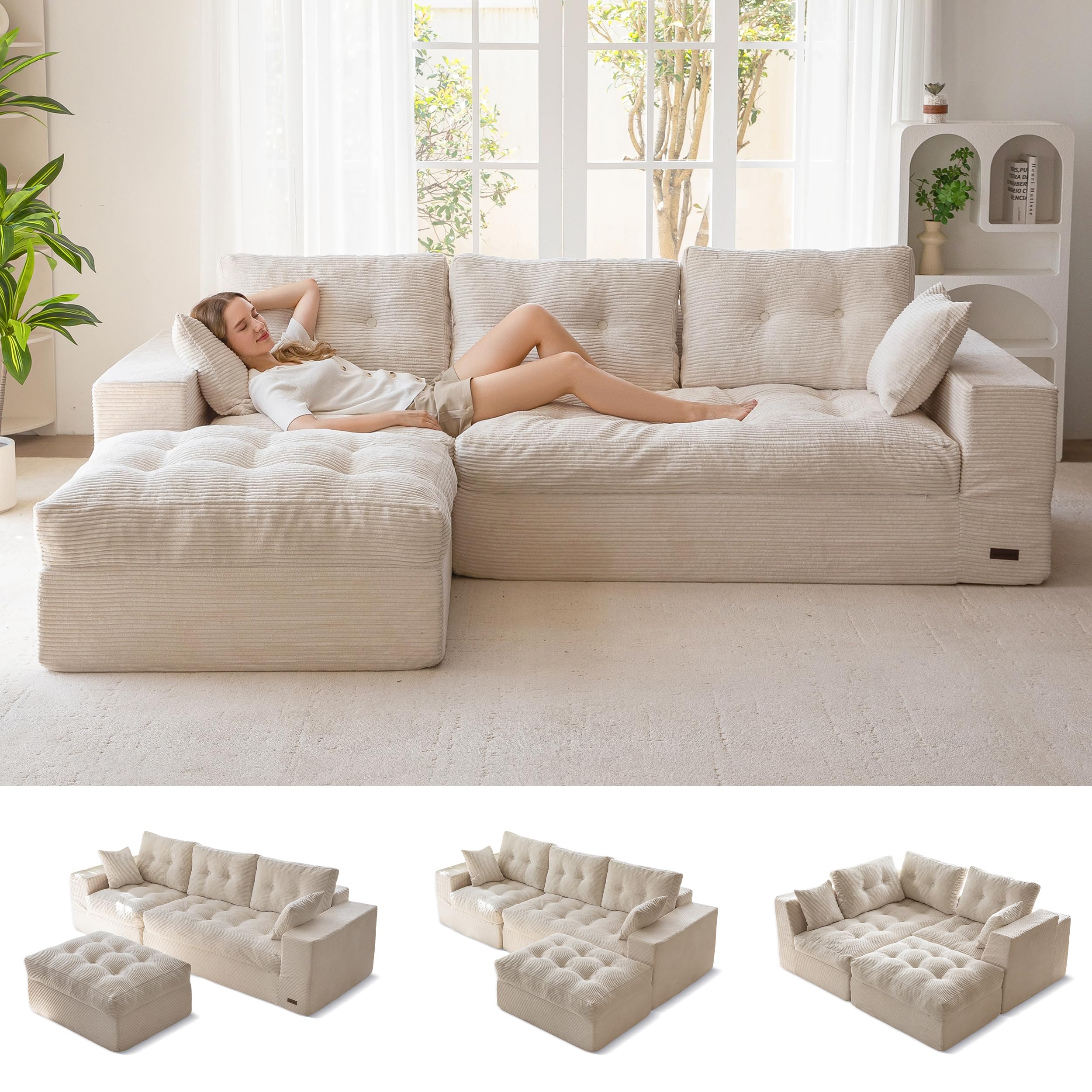 104" L-Shaped Modular Cloud Sofa with Ottoman