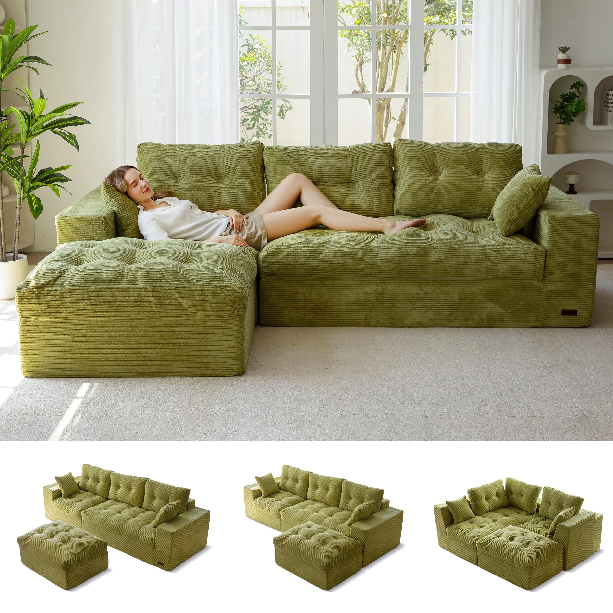 104" L-Shaped Modular Cloud Sofa with Ottoman