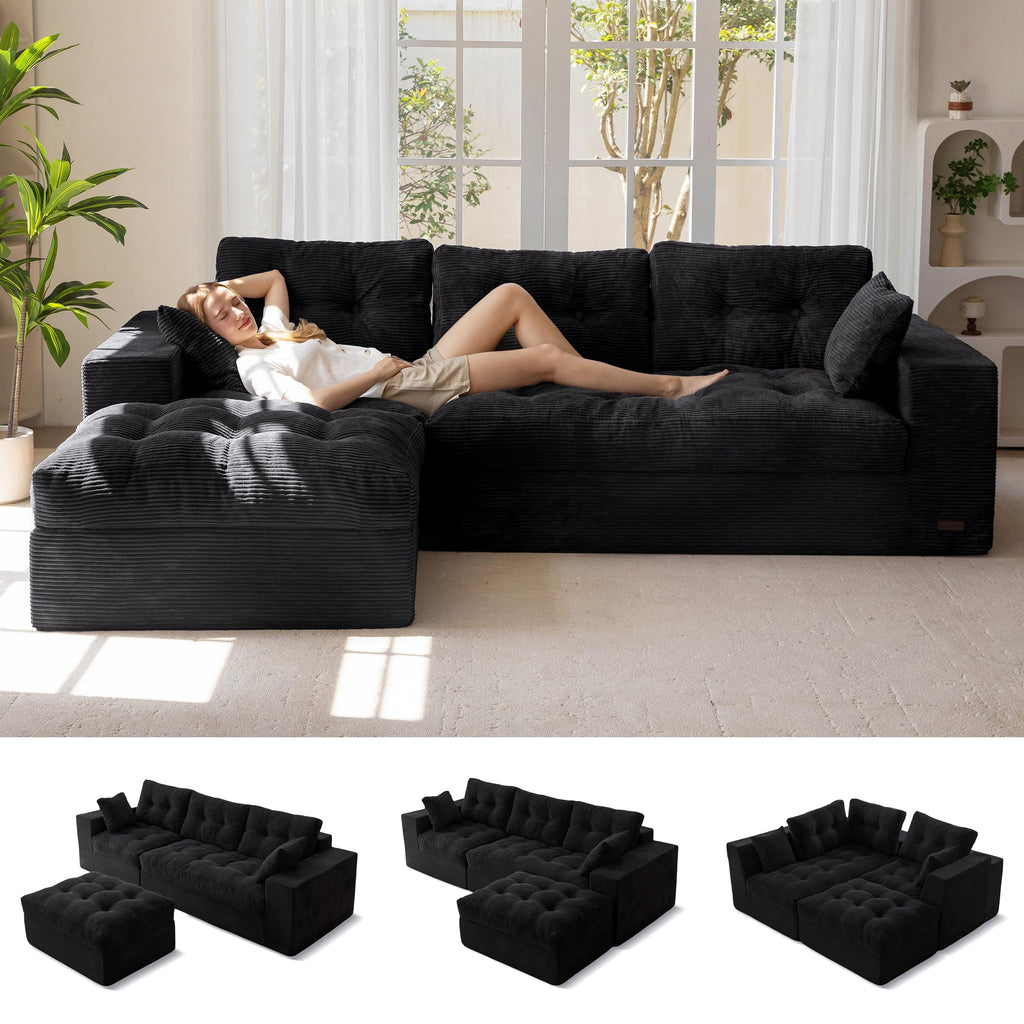 104" L-Shaped Modular Cloud Sofa with Ottoman