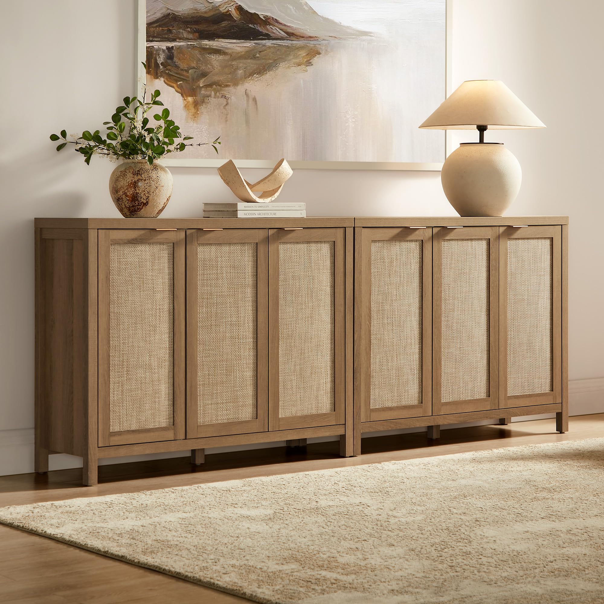 Rattan Sideboard Cabinet with Doors and Adjustable Shelves