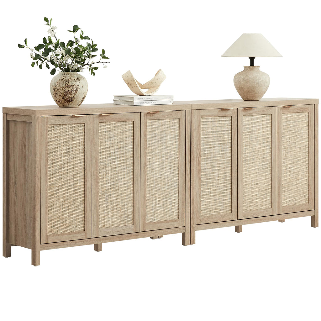 Rattan Sideboard Cabinet with Doors and Adjustable Shelves