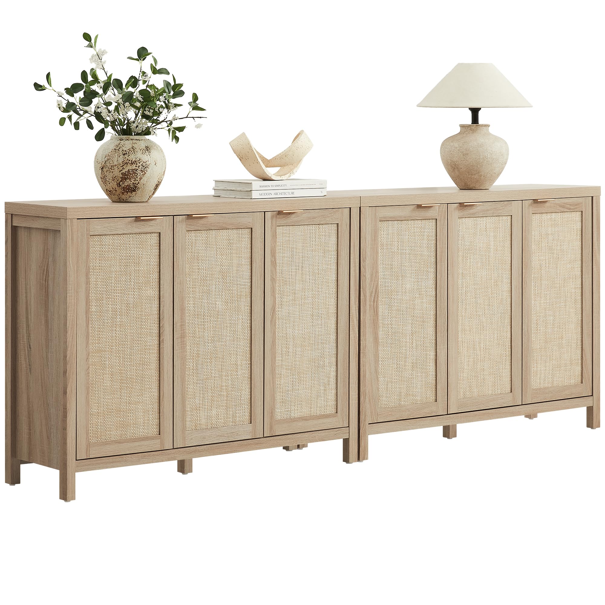 Rattan Sideboard Cabinet with Doors and Adjustable Shelves