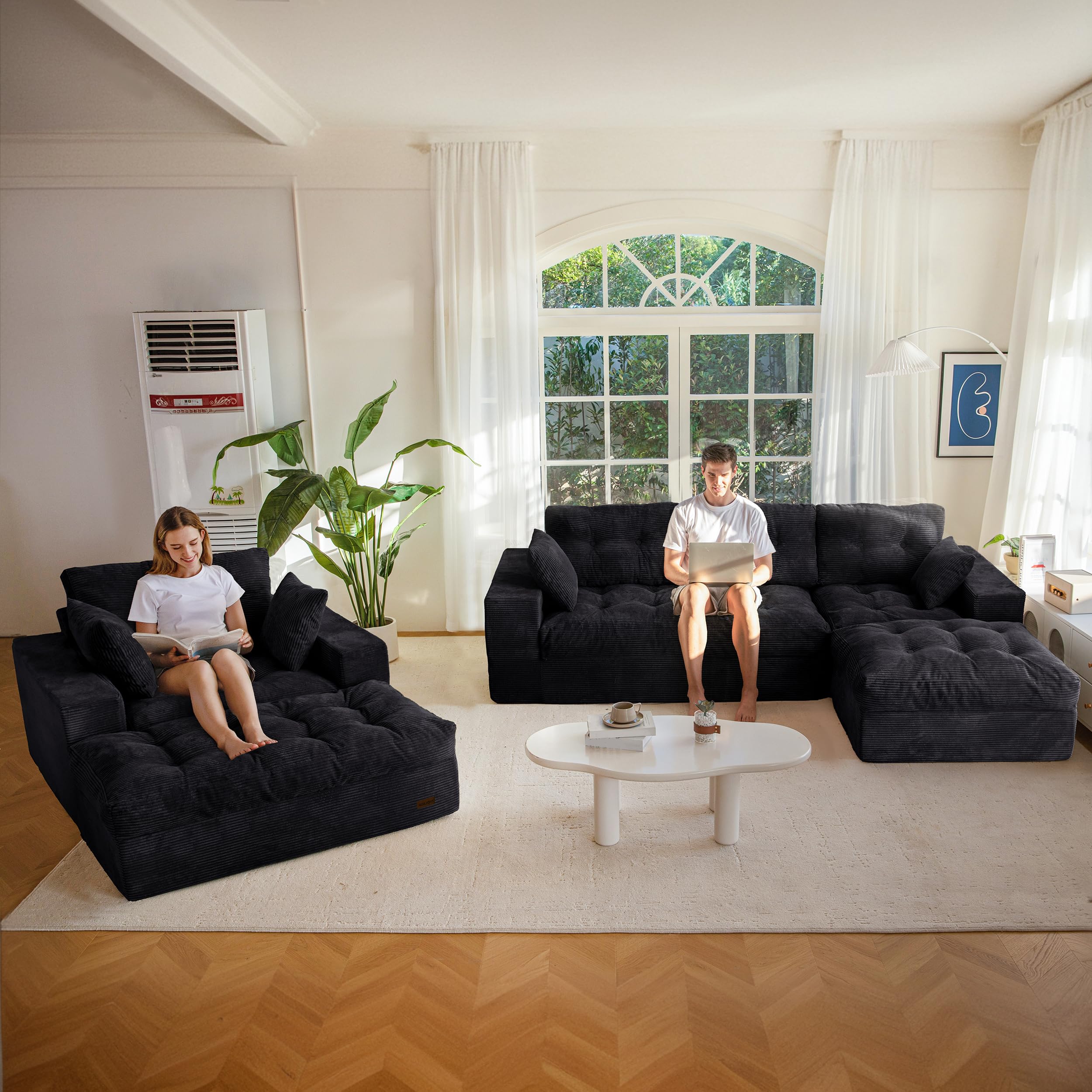 104" L-Shaped Modular Cloud Sofa with Ottoman