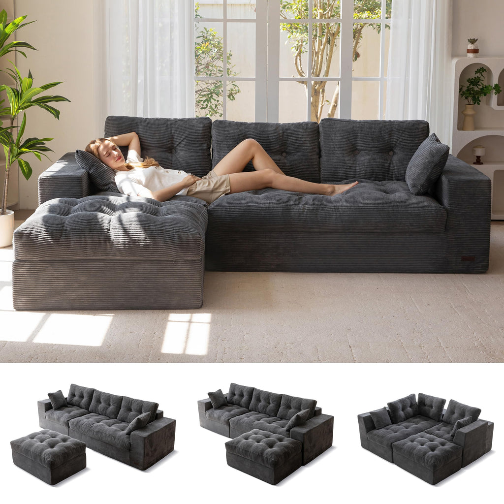 104" L-Shaped Modular Cloud Sofa with Ottoman