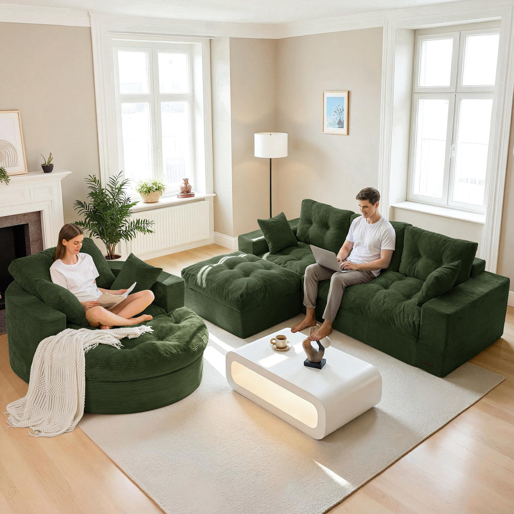 104" L-Shaped Modular Cloud Sofa with Ottoman