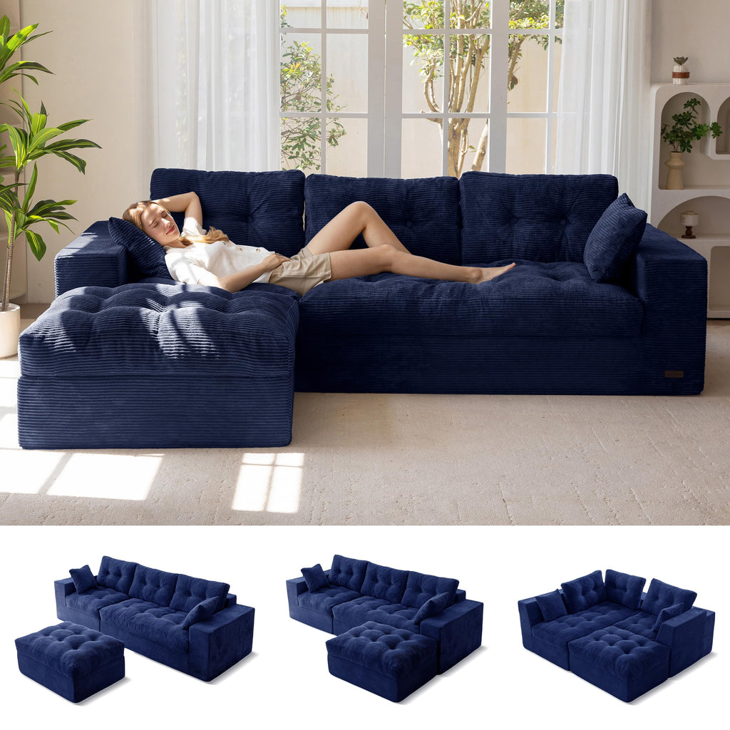 104" L-Shaped Modular Cloud Sofa with Ottoman