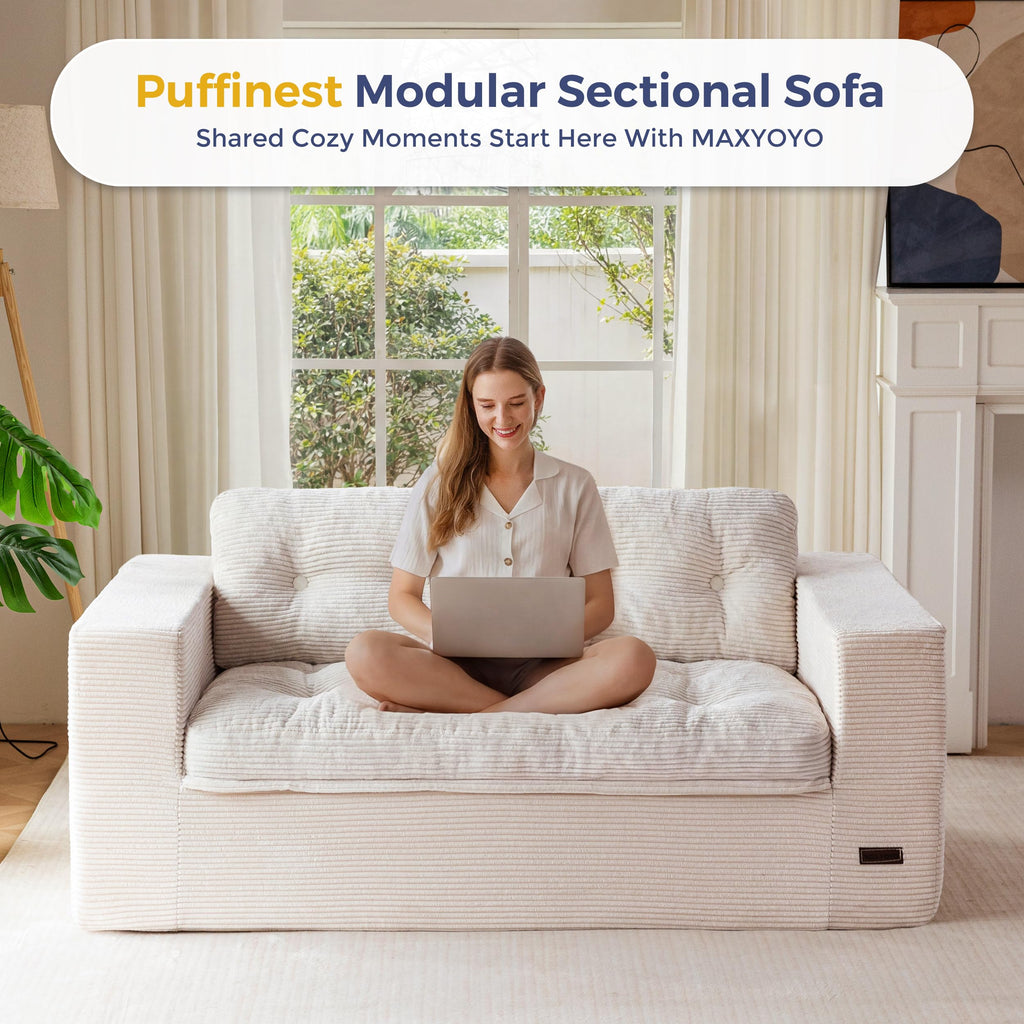104" L-Shaped Modular Cloud Sofa with Ottoman
