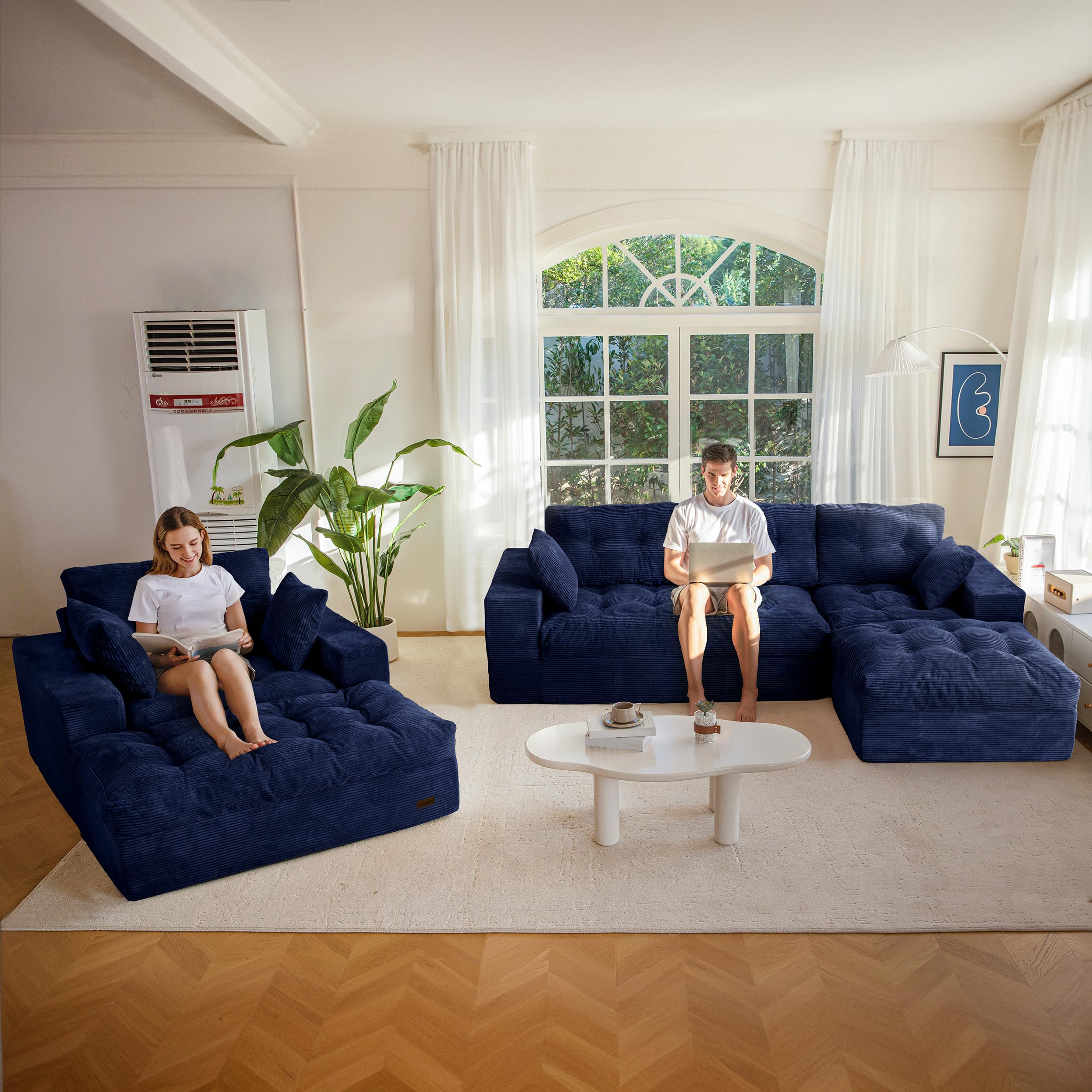 104" L-Shaped Modular Cloud Sofa with Ottoman