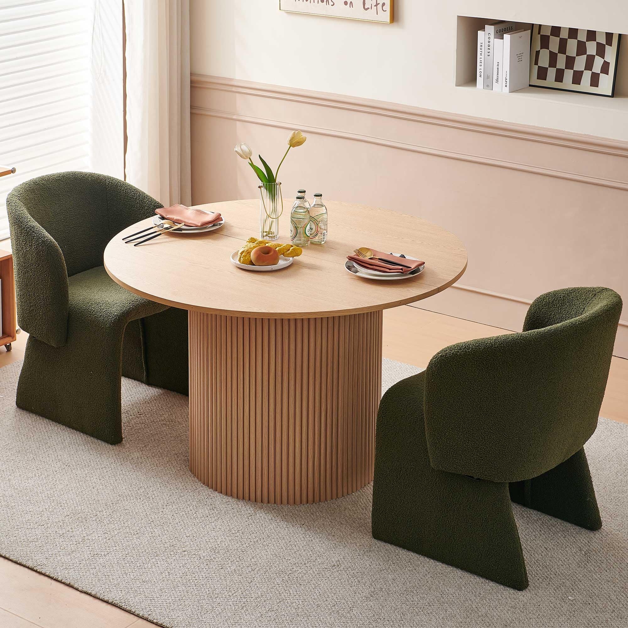 3-Piece Round Dining Table Set for 2 with Upholstered Armchairs