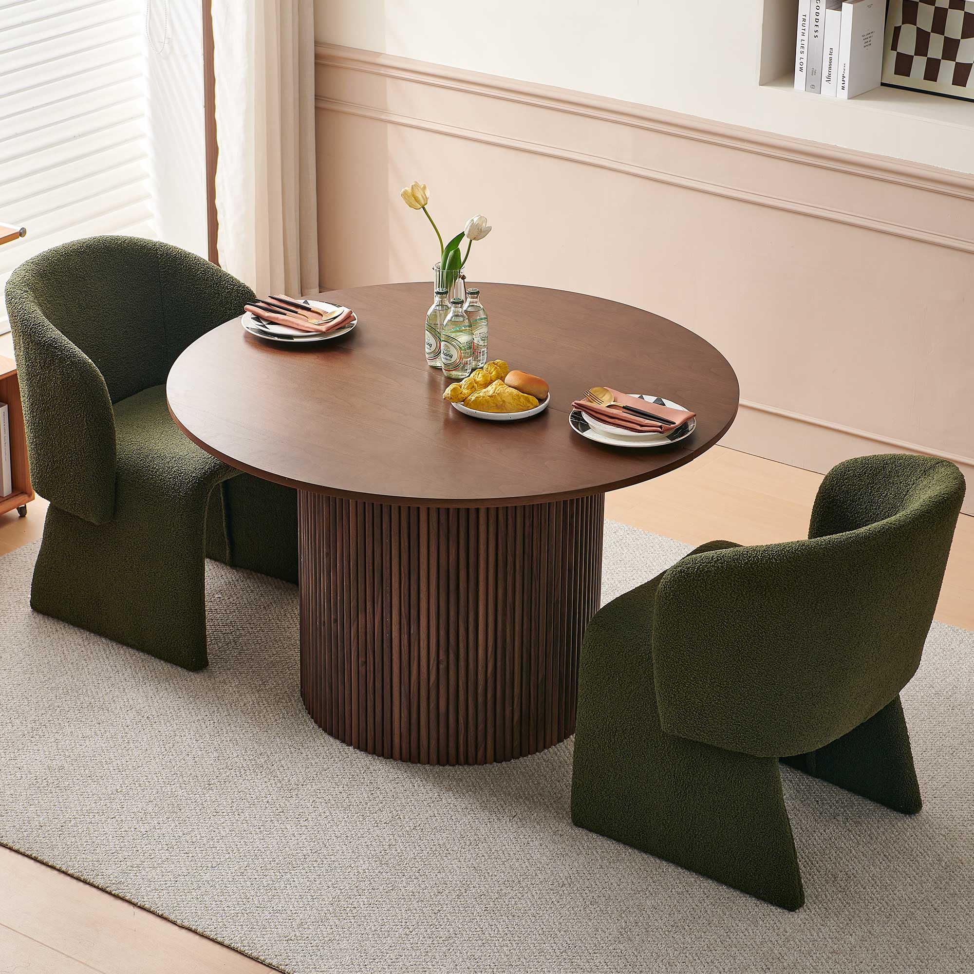 3-Piece Round Dining Table Set for 2 with Upholstered Armchairs