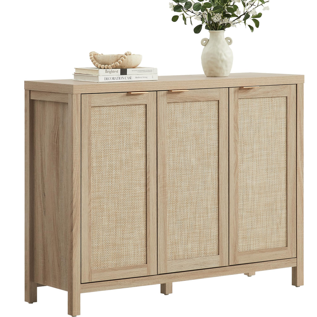 Rattan Sideboard Cabinet with Doors and Adjustable Shelves