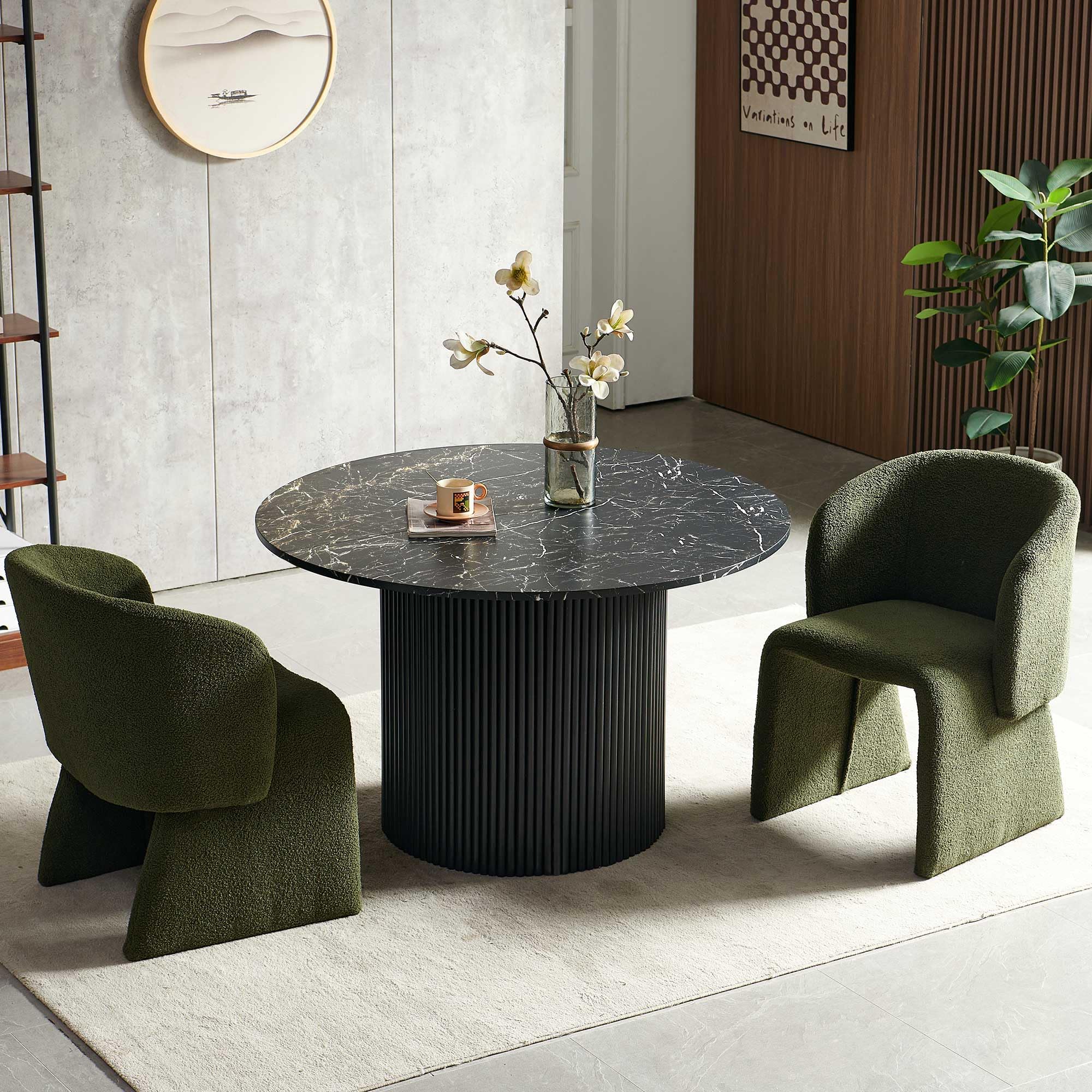3-Piece Round Dining Table Set for 2 with Upholstered Armchairs