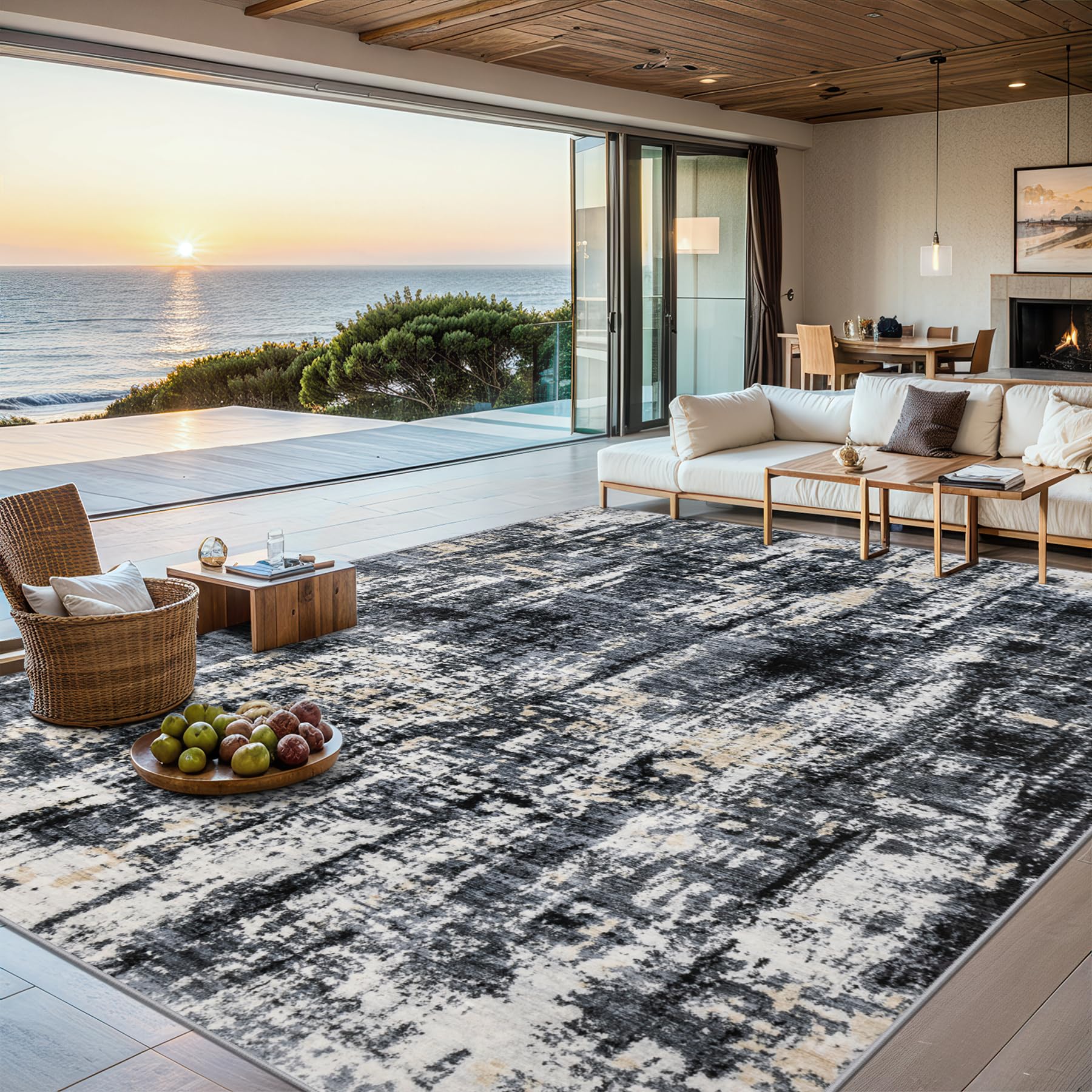 Washable Abstract Area Rug, Soft, Non-Slip, Stain Resistant