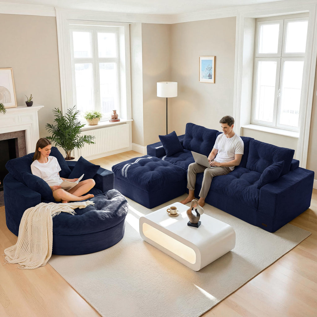 104" L-Shaped Modular Cloud Sofa with Ottoman