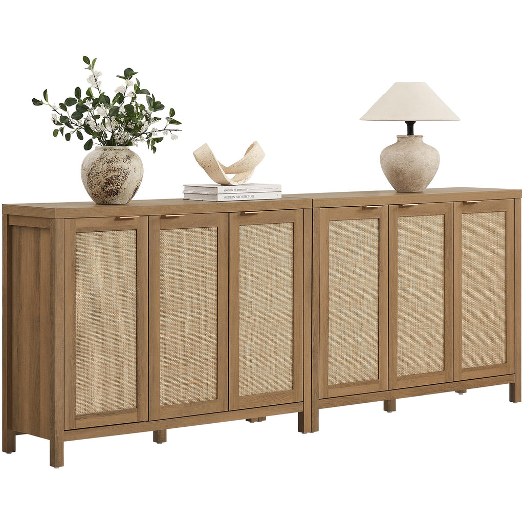 Rattan Sideboard Cabinet with Doors and Adjustable Shelves