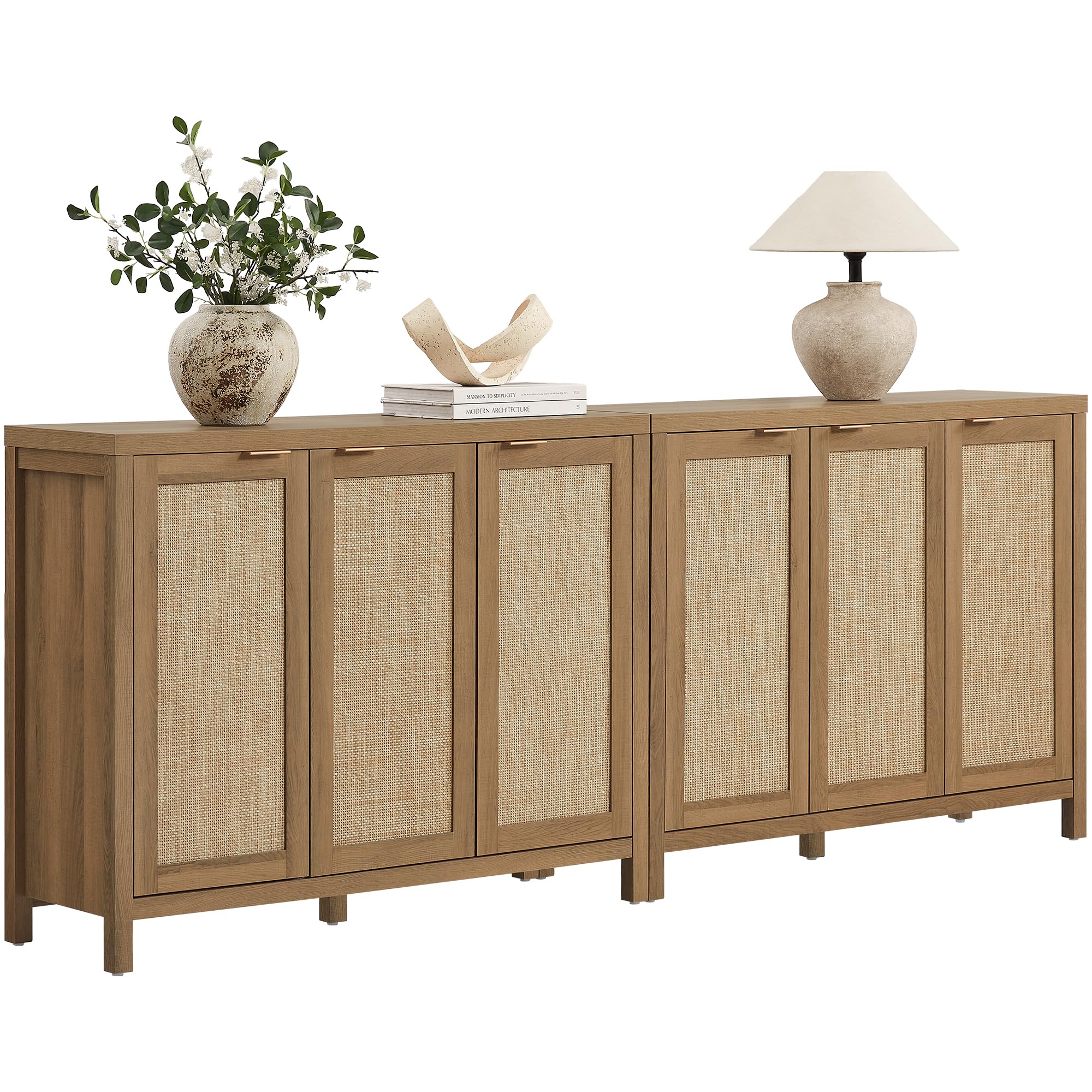 Rattan Sideboard Cabinet with Doors and Adjustable Shelves