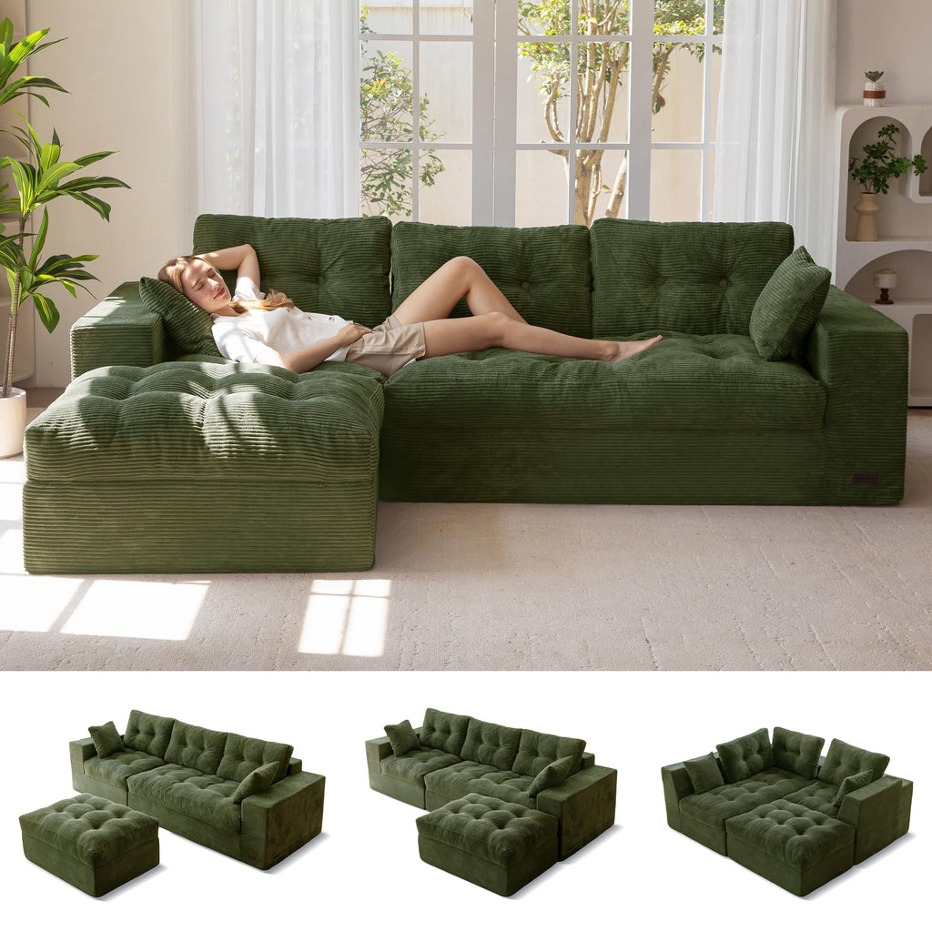 104" L-Shaped Modular Cloud Sofa with Ottoman