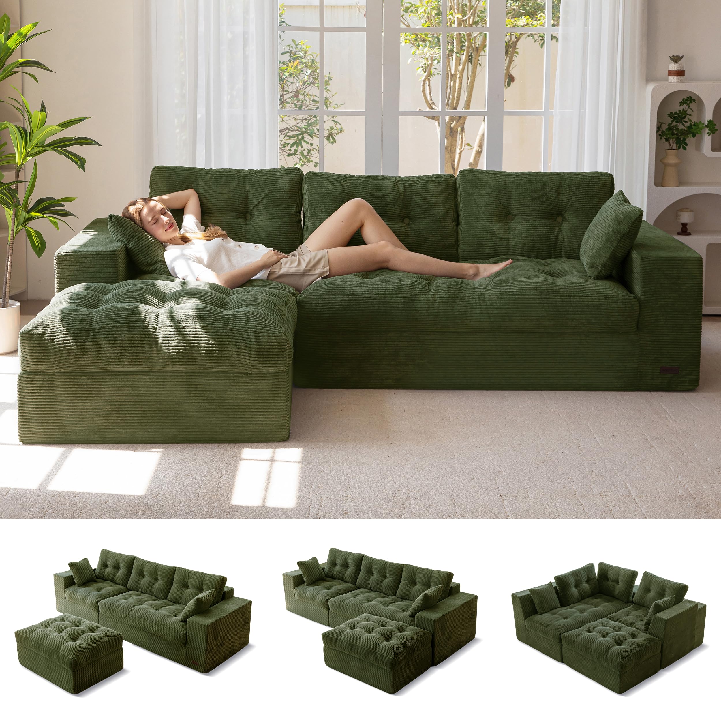 104" L-Shaped Modular Cloud Sofa with Ottoman