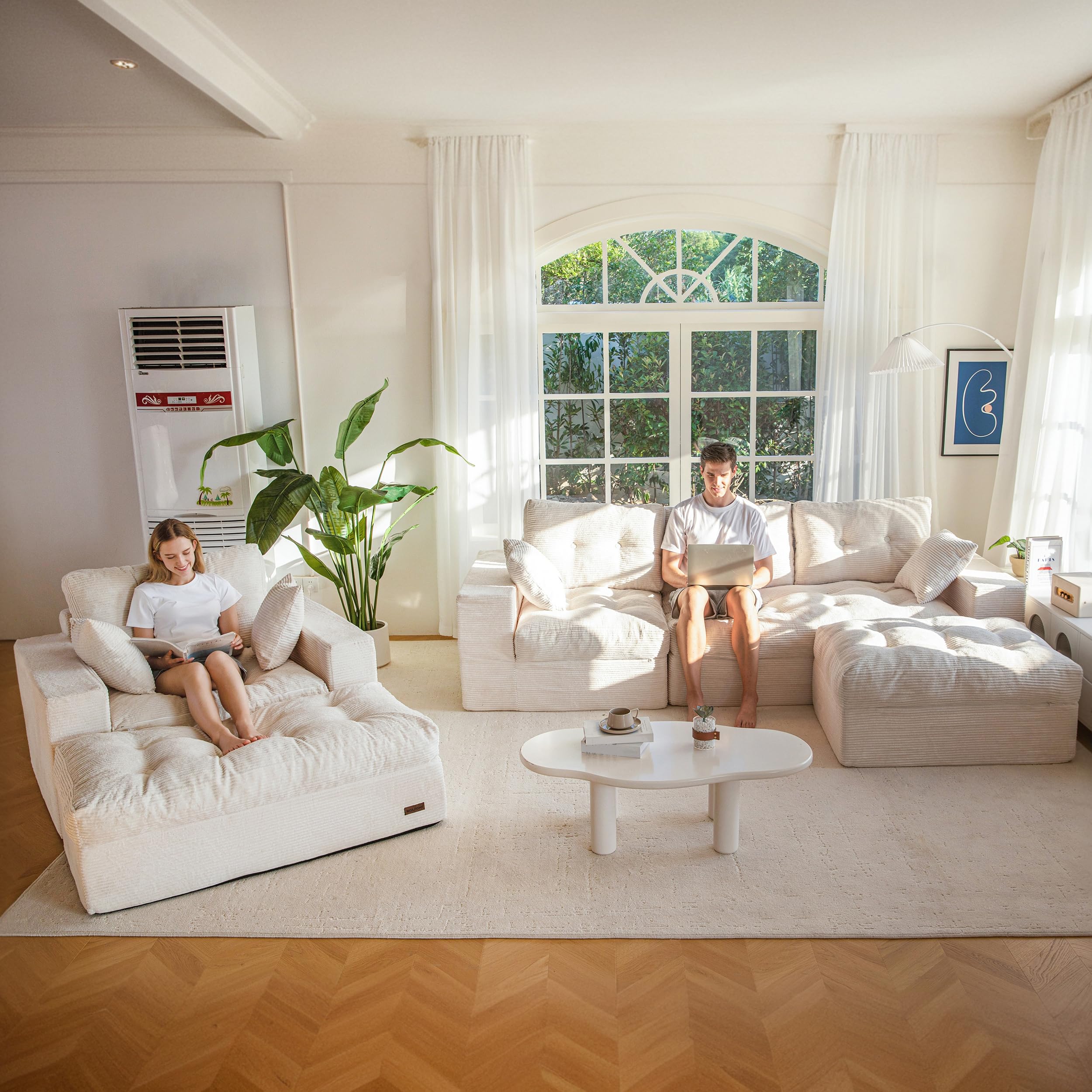 104" L-Shaped Modular Cloud Sofa with Ottoman