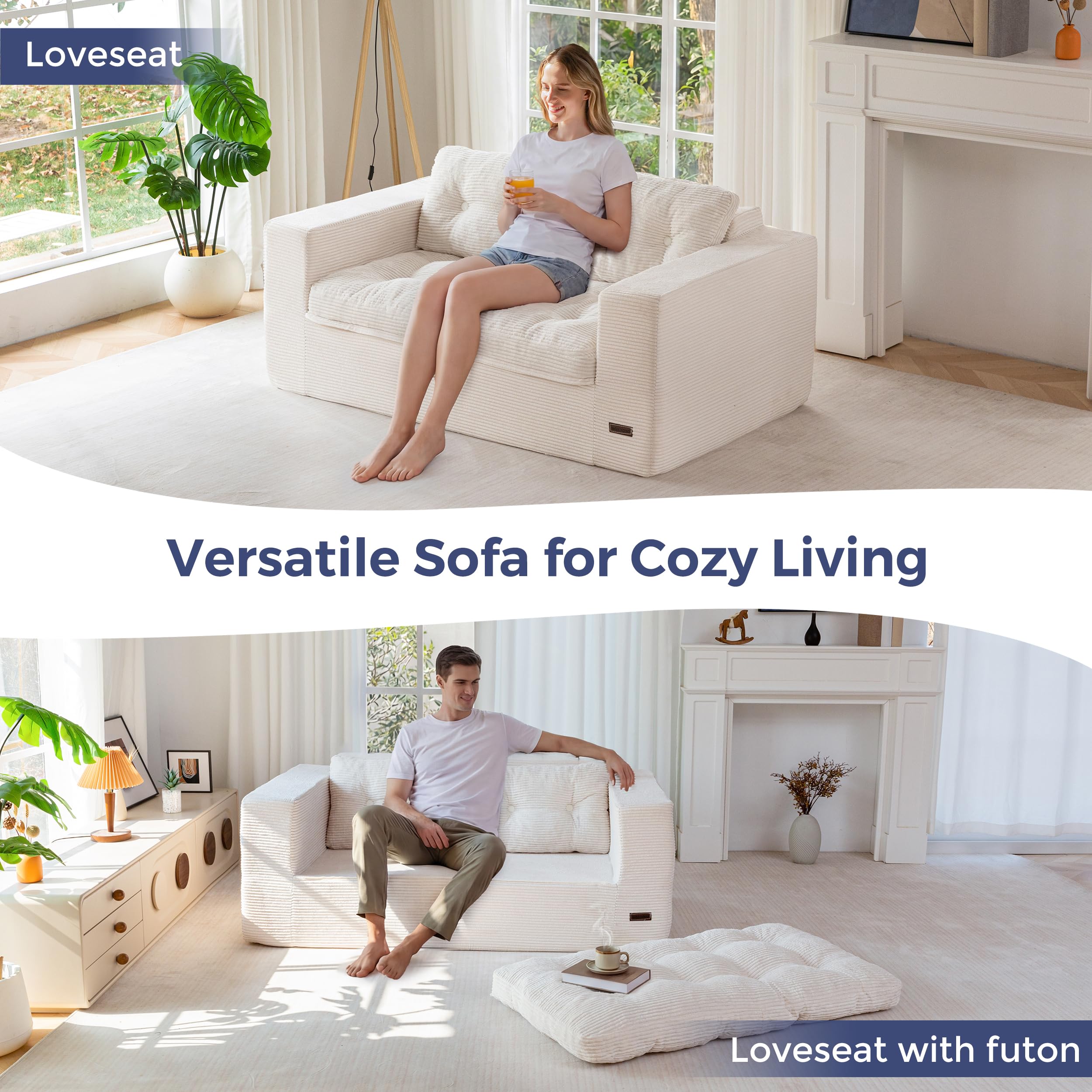 104" L-Shaped Modular Cloud Sofa with Ottoman