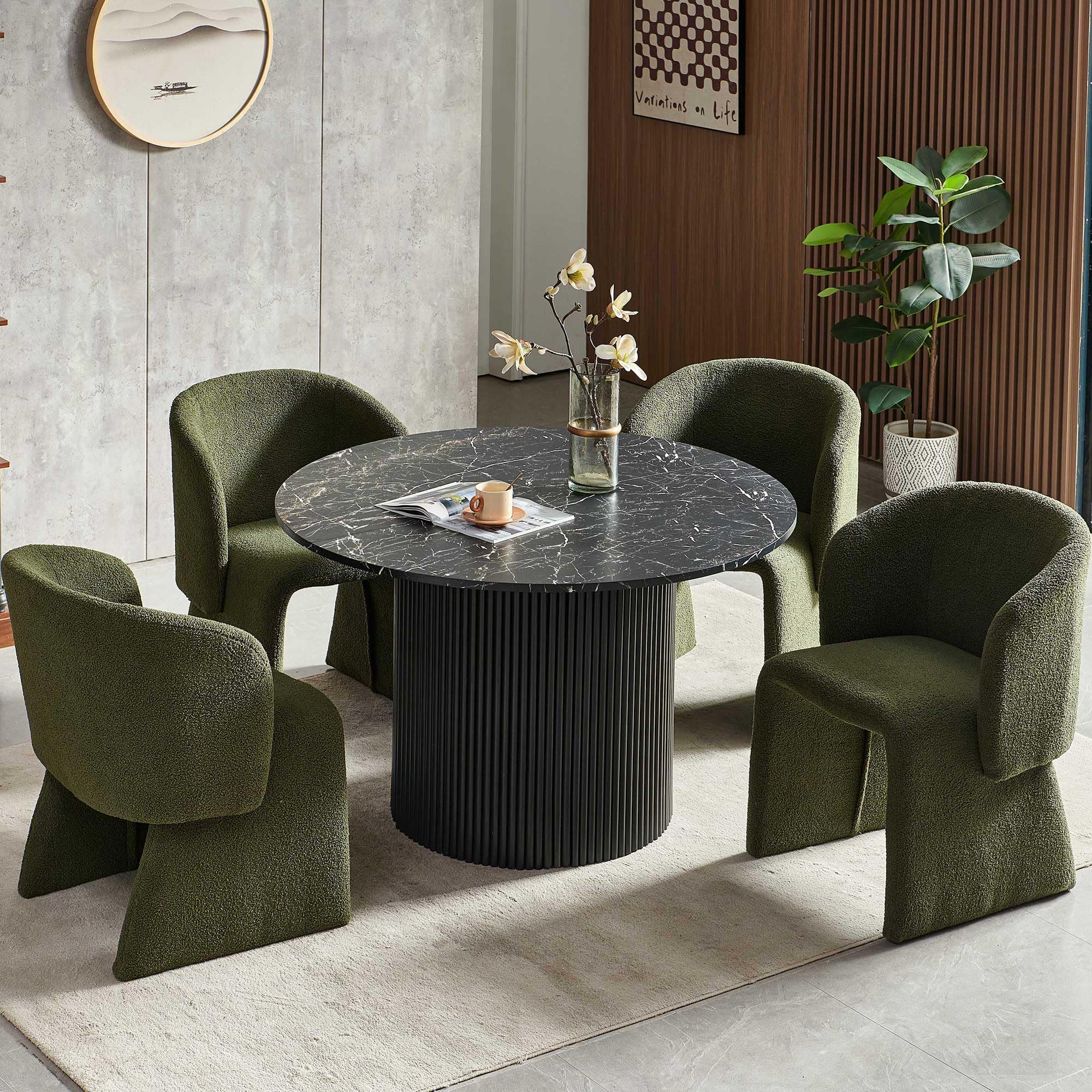 3-Piece Round Dining Table Set for 2 with Upholstered Armchairs