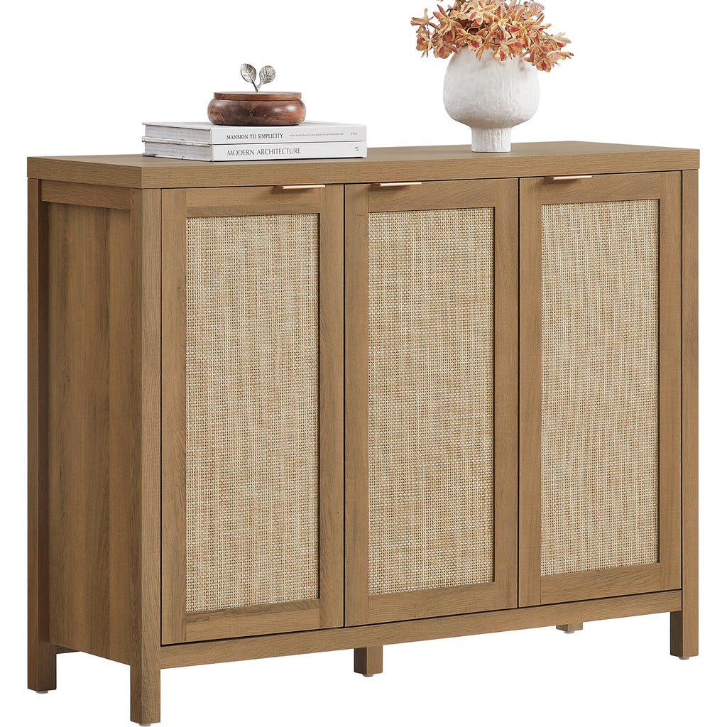 Rattan Sideboard Cabinet with Doors and Adjustable Shelves