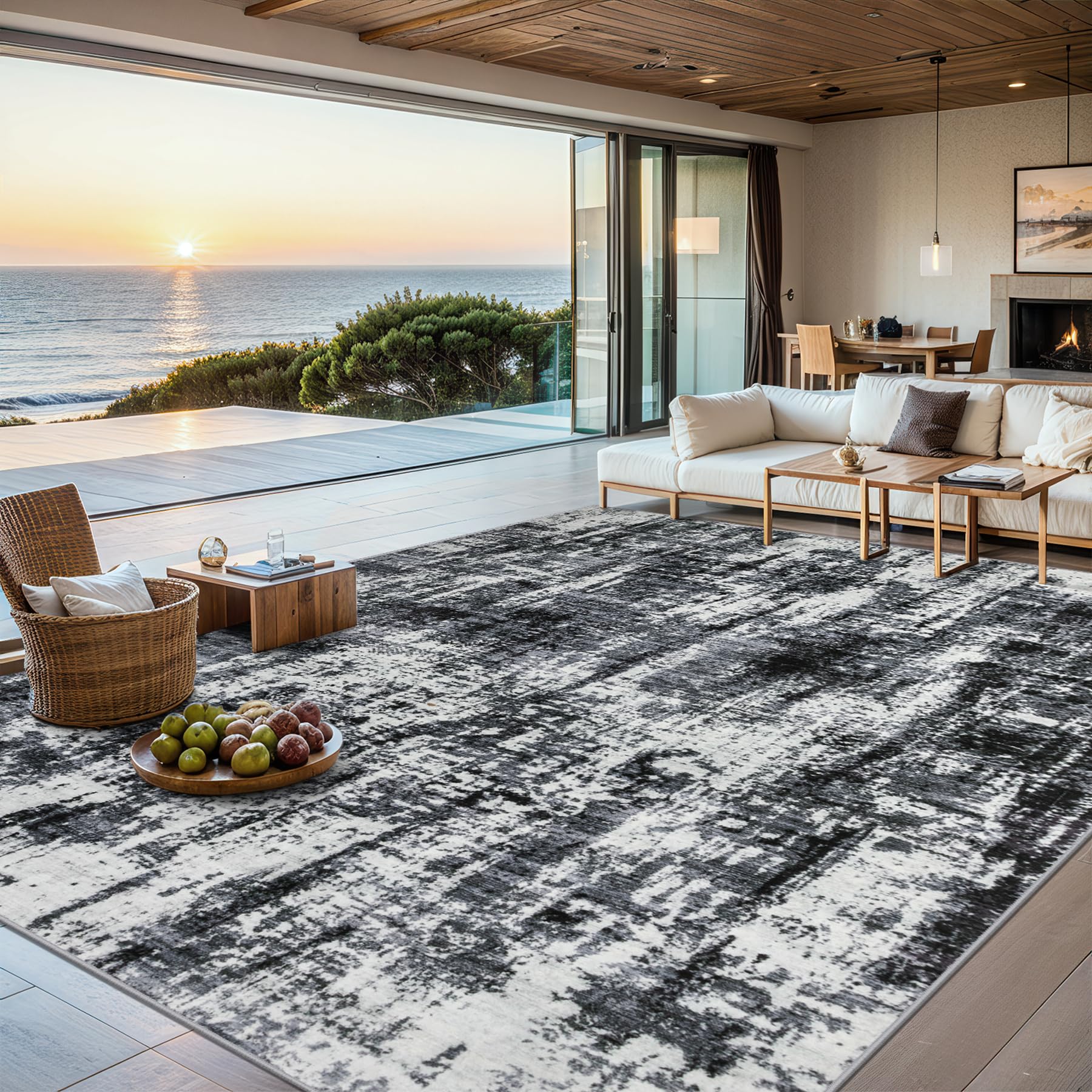 Washable Abstract Area Rug, Soft, Non-Slip, Stain Resistant